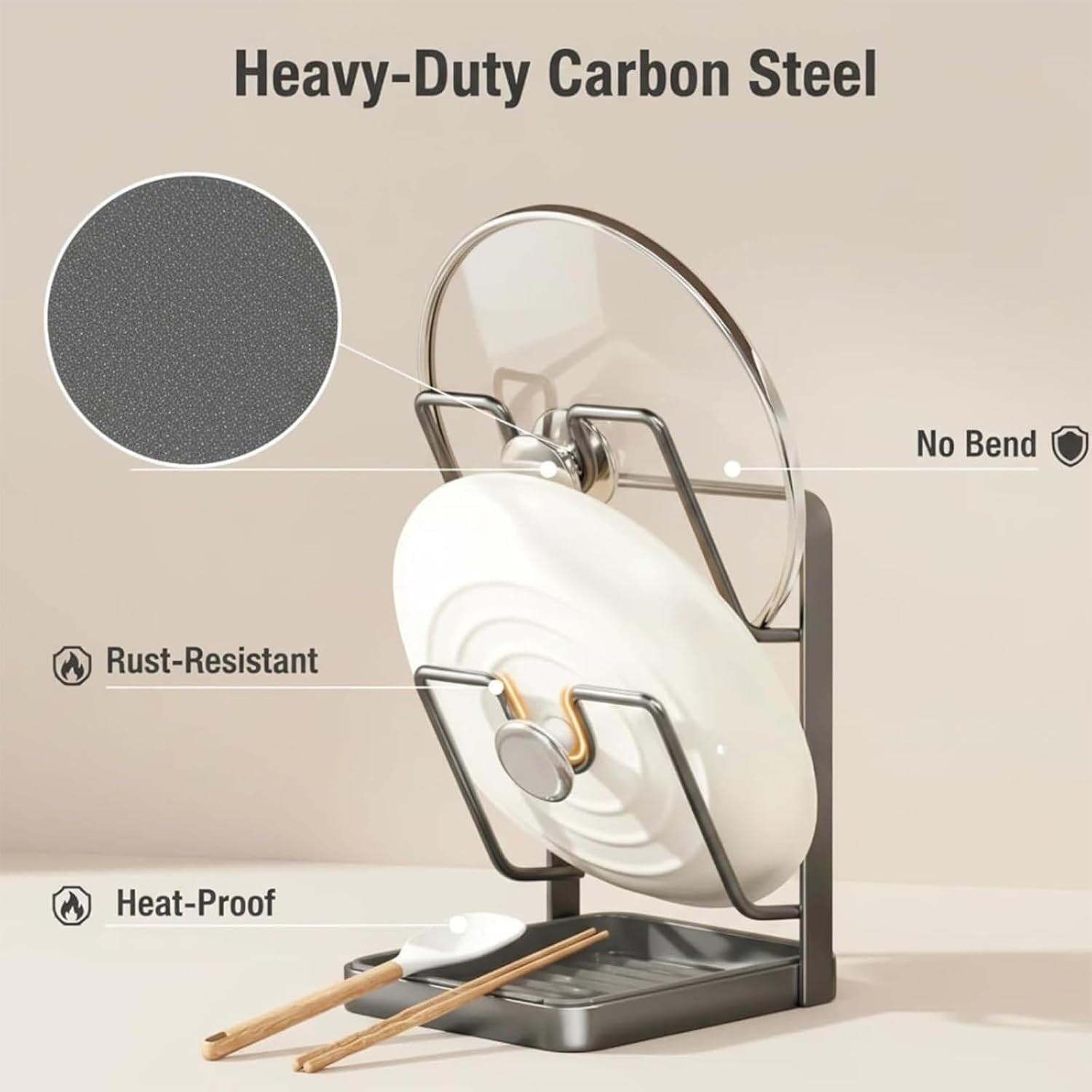 Kitchen Pot Lid Storage Rack, Multifunctional Luxury Counter Top Pot Lid Holder, 304 Stainless Steel Pot Lid Holder While Cooking for Stove Top