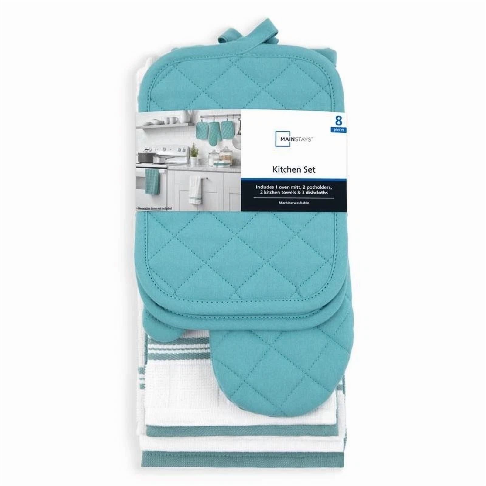 8 Piece Cotton Kitchen Textiles Set Oven Mitts Towels Pot Holders Dishcloths New