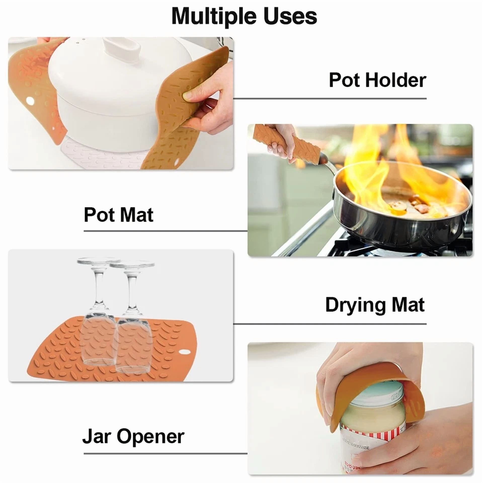 4Pcs Silicone Pot Holder Placemat Heat Resistant Non Slip Mats Washable Kitchens