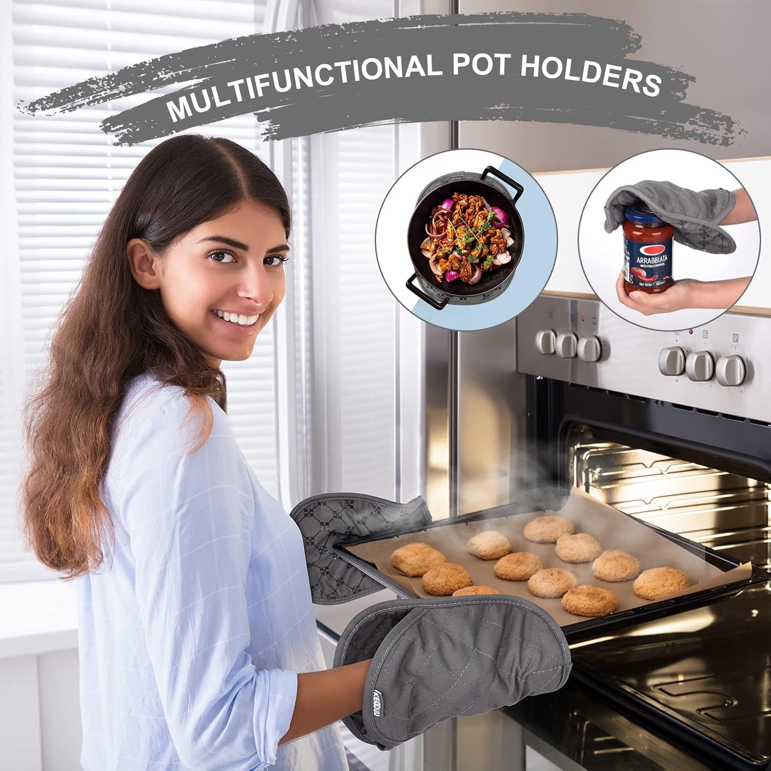 Pot Holders 2pcs Sets,Oven Hot Pads with Silicone Non-Slip Coating,Heat Resistant Potholders for Kitchen Baking Cooking