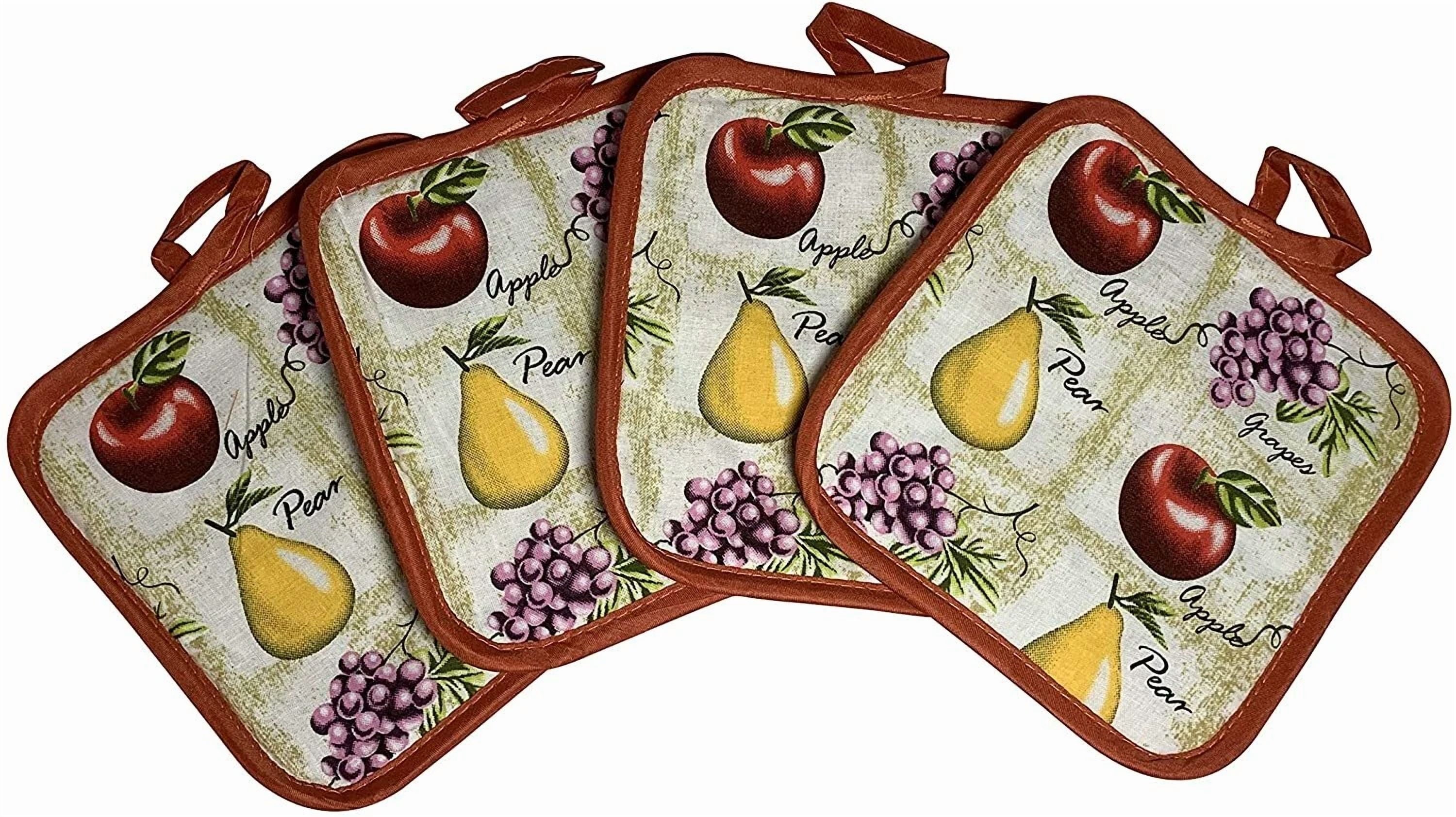 Set Of 4 Pot Holders For Kitchen - Fruit - 7 X 7 Inches