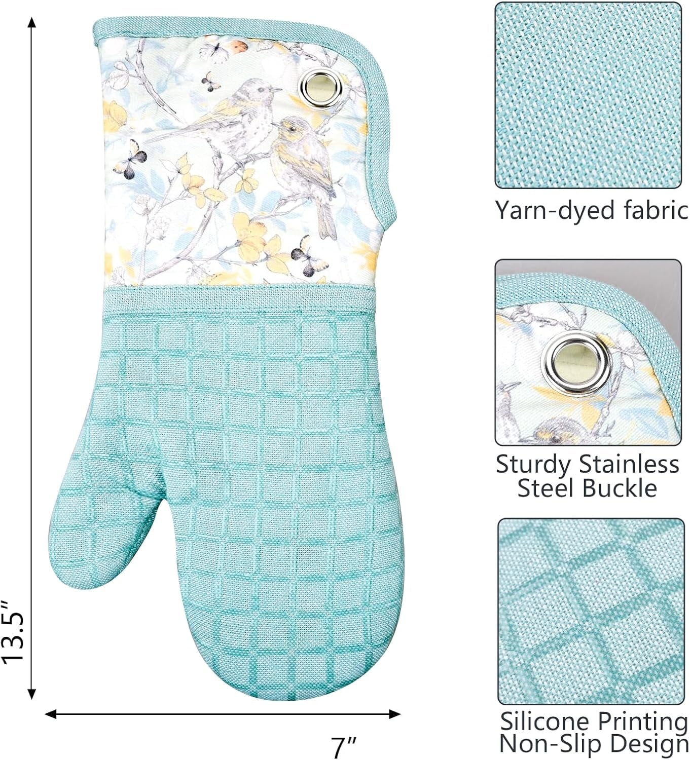 Pot Holders Set of 3 Silicone Printing Non Slip Heat Resistant, Yarm-Dyed Hot Pads Cotton Home Kitchen Cooking Barbecue Microwave Women Men Machine Washable BBQ Grilling. (Gray Potholders)